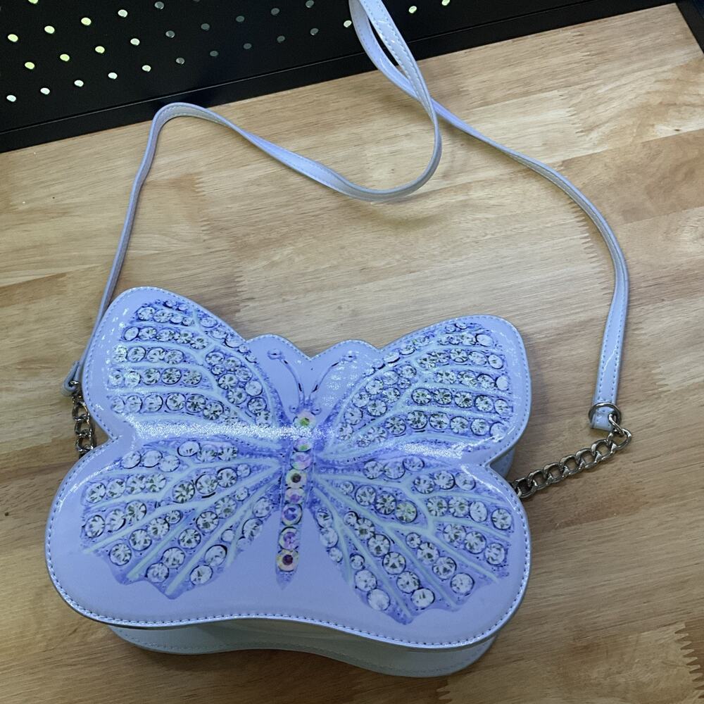 LUV BETSEY JOHNSON KITSCH Faux Rhinestone Printed Blue Crossbody Butterfly Purse